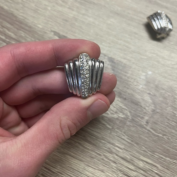 Vintage Silver Christian Dior Pave Clip-On Earrings - Picture 5 of 9